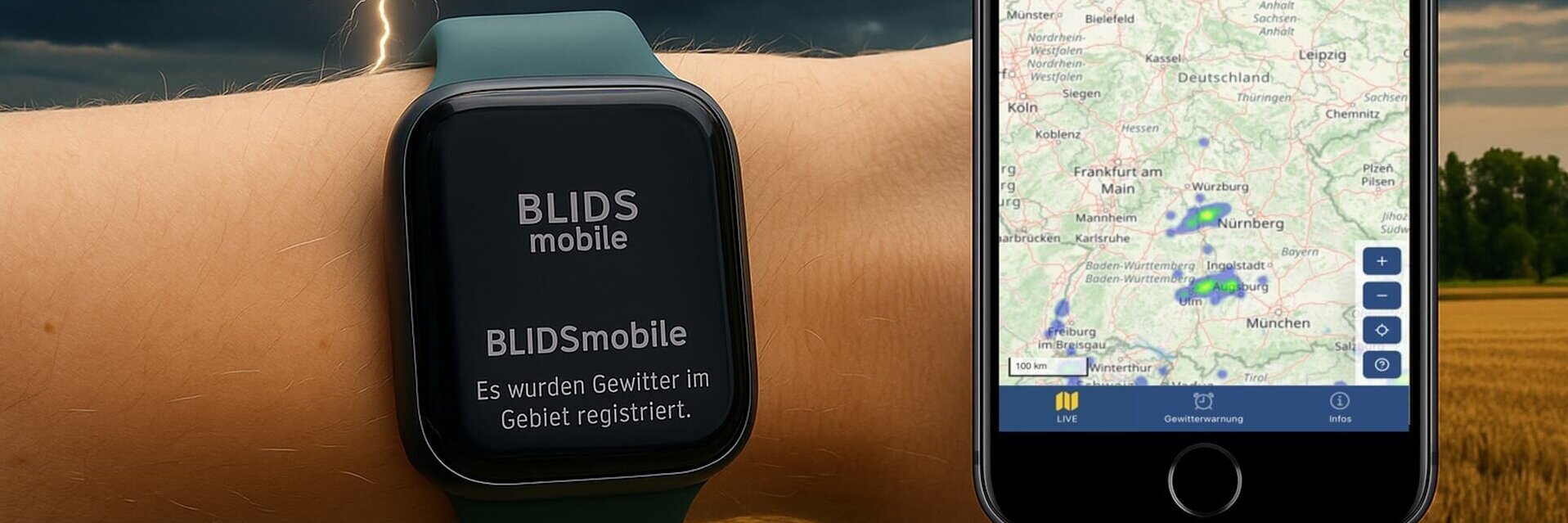 Smartwatch und Smartphone mit BLIDSmobile App